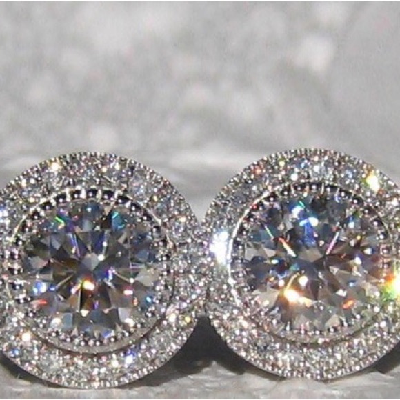 Stud Earrings Inlaid Round Cut Zircon Minimalist Sparkly Ear Jewelry Accessories - Picture 2 of 4